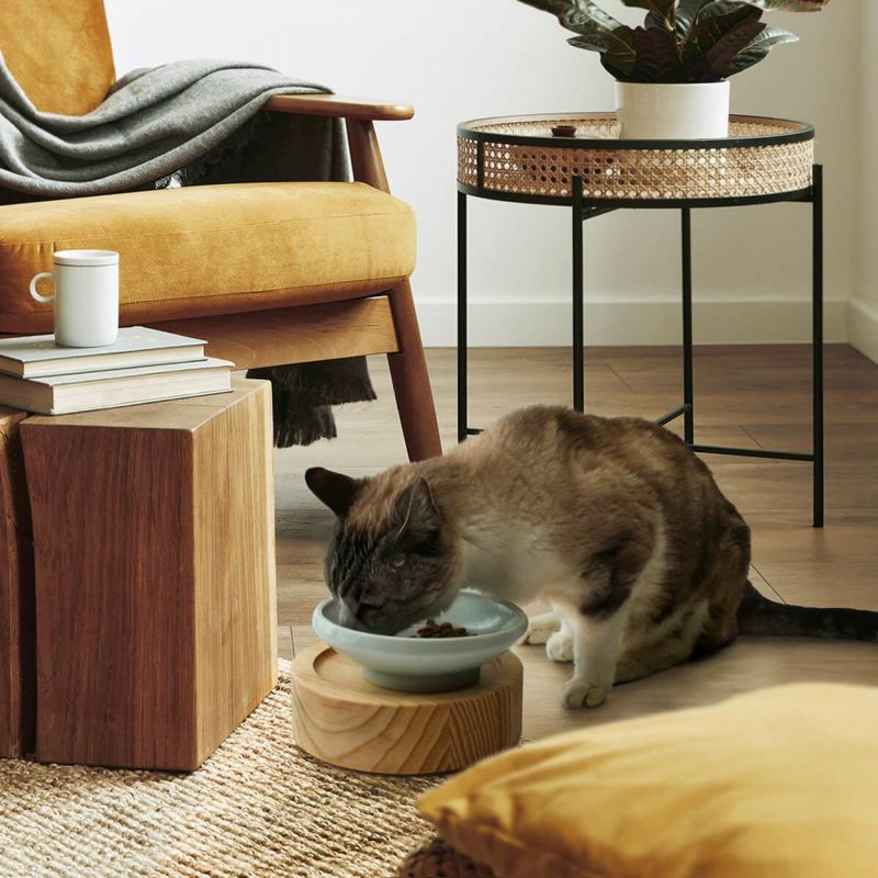 食器や猫の成長に応じて高さ変更・調整可能な食器台！シンプルでおしゃれな木製の餌台です