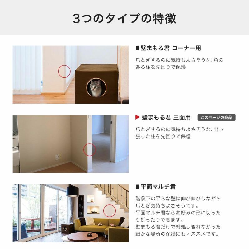 壁まもる君３つのタイプは、コーナー用、三面用、平面用があります