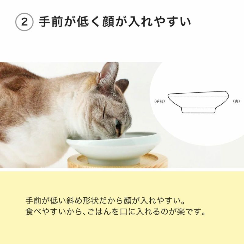 猫専用食器まんまボウルは手前が低く猫の顔が入れやすい