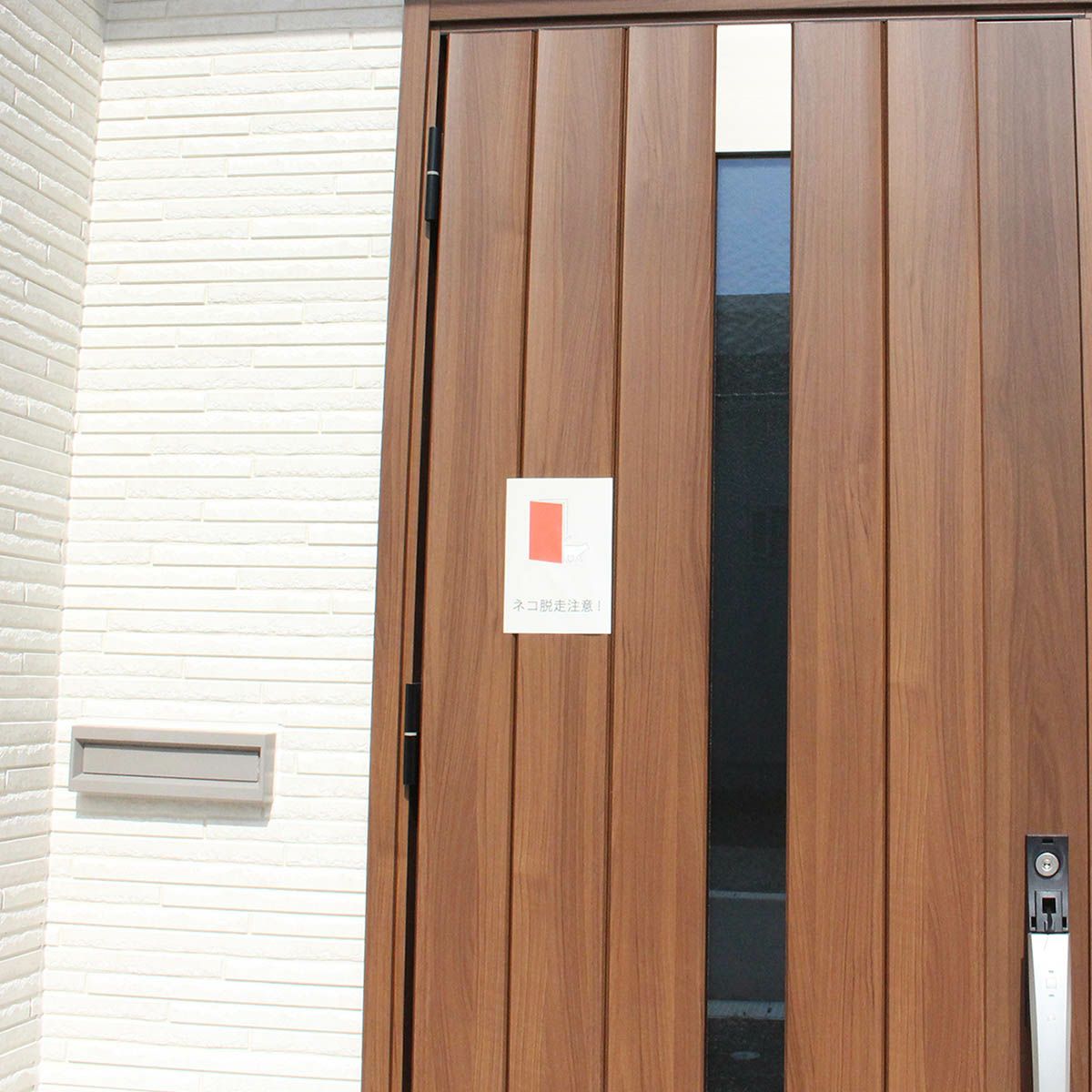 玄関に繰り返し貼ってはがせる特殊素材で便利。飛び出し防止ステッカードアネコいますLARGE