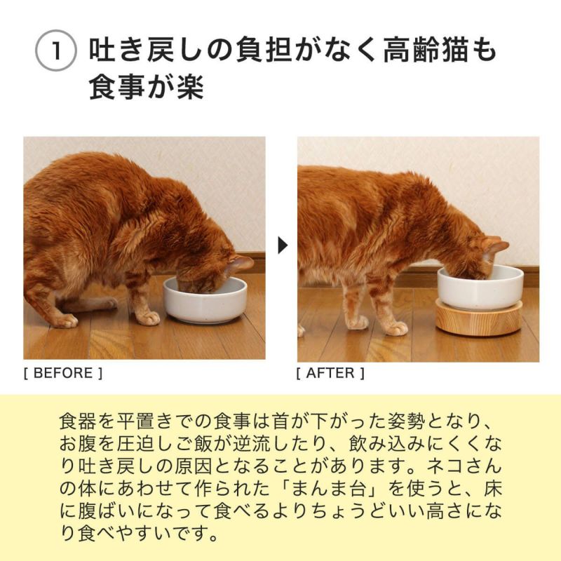 猫用食器台まんま台セパレートLARGEハーフは吐き戻しの負担がなく高齢猫も食事が楽