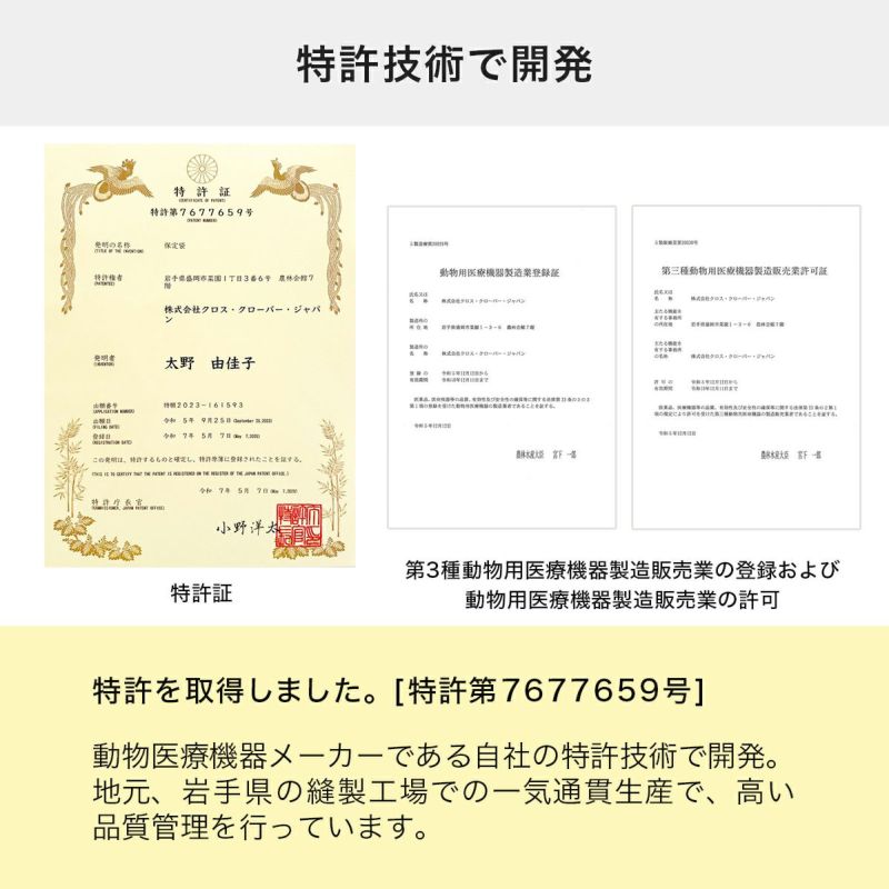 ねこずきのおくるみは特許技術で開発